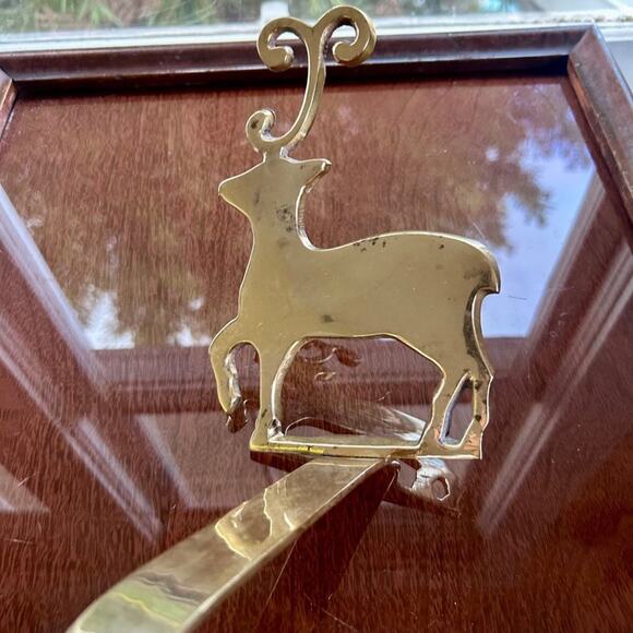 Vintage Brass Reindeer Long Arm Christmas Stocking Holder - Picture 2 of 11